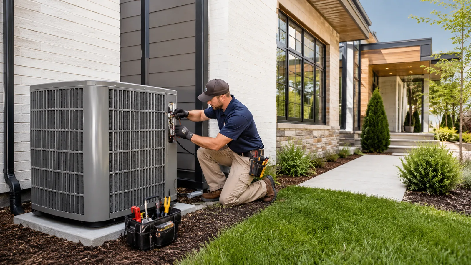 Air Conditioning Contractor measuring system output inside a Pinellas County - FL condo during a service visit, Air Conditioning Contractor in Westchase - FL checking refrigerant lines beside a residential outdoor unit, Air Conditioning Contractor in Riverview - FL inspecting an outdoor condenser during a residential maintenance visit, Air Conditioning Contractor testing indoor airflow levels in a Tampa - FL office with diagnostic tools