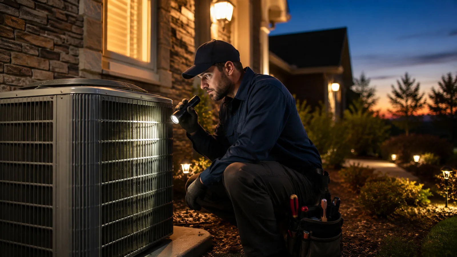 Air Conditioning Contractor in Hillsborough County - FL inspecting an outdoor condenser beside a residential home, Air Conditioning Contractor testing return airflow inside a Cheval - FL home during a cooling inspection, Air Conditioning Contractor troubleshooting weak airflow inside a Northdale - FL home using diagnostic tools, Air Conditioning Contractor in Oldsmar - FL inspecting an outdoor condenser during a residential cooling check