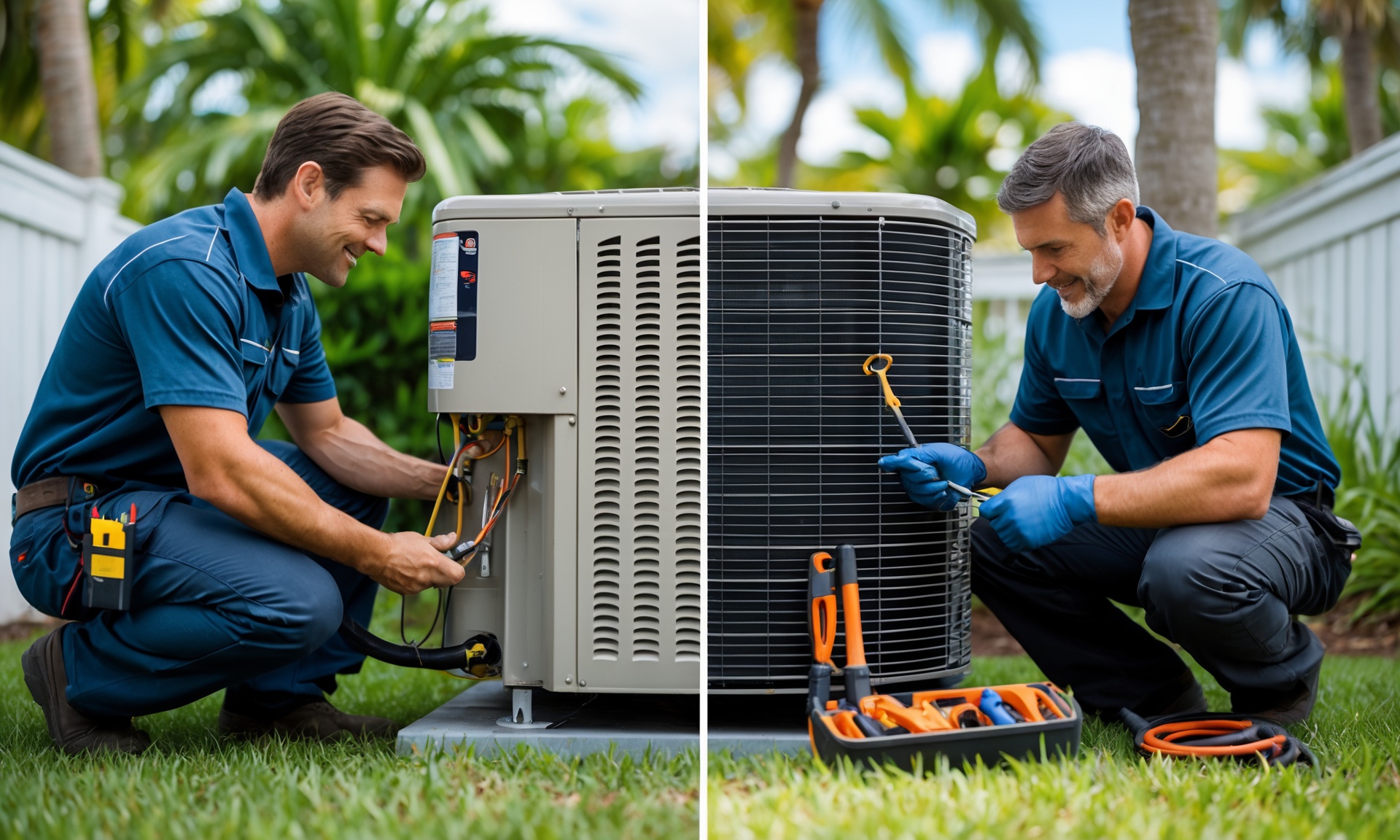 Air Conditioning Contractor testing electrical components at a South Tampa - FL home during an urgent service call