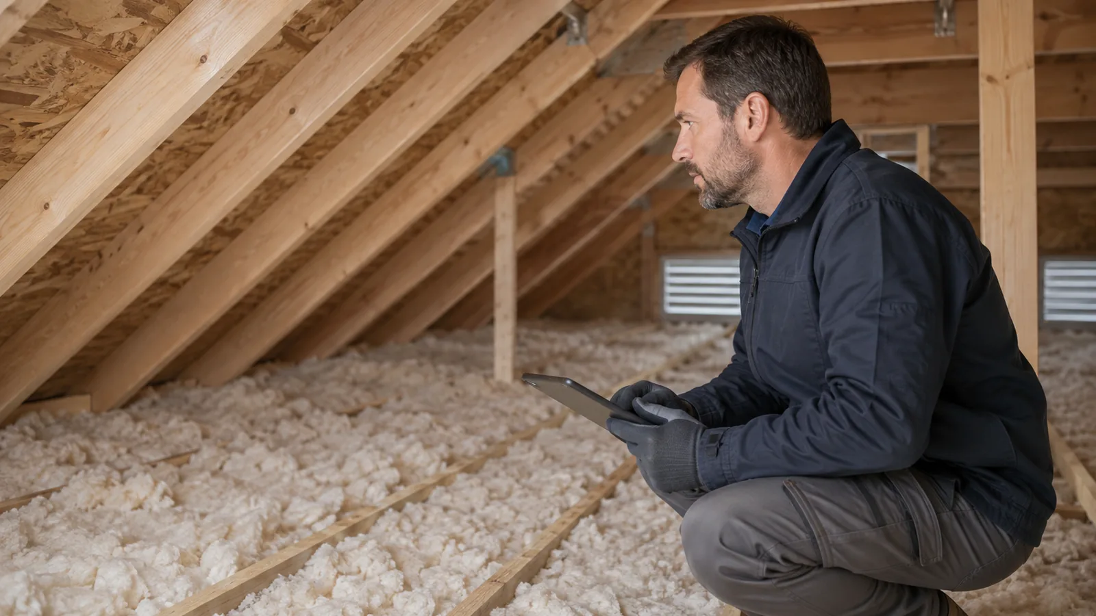 Insulation in Tampa Bay - FL being installed in an attic above a sun-exposed family home
