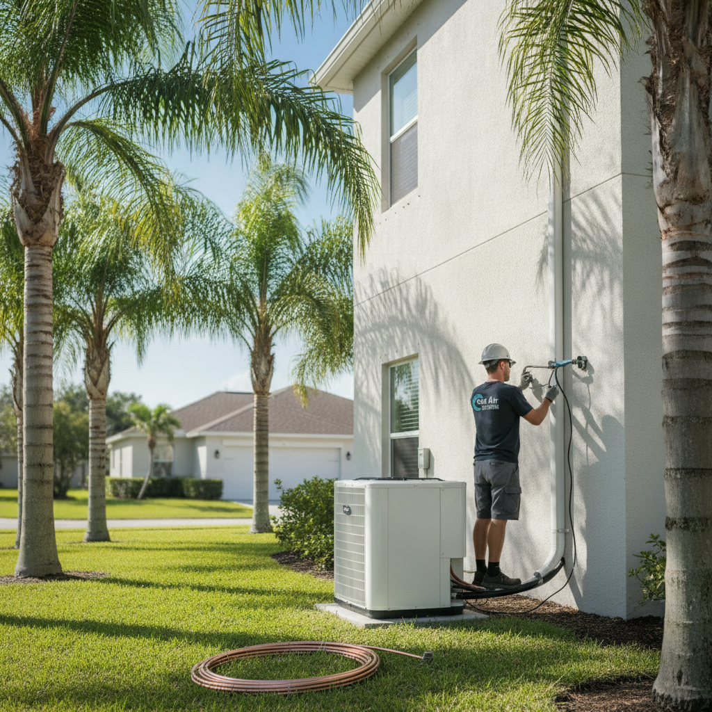 Technician performing AC installation in a commercial space, highlighting AC Installation Tampa FL