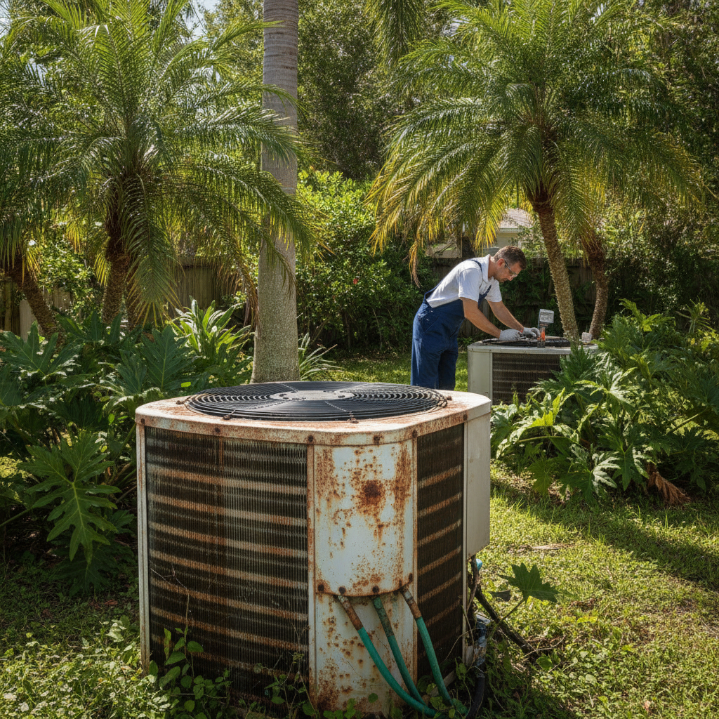 Technician performing AC Installation Tampa FL in a modern office building