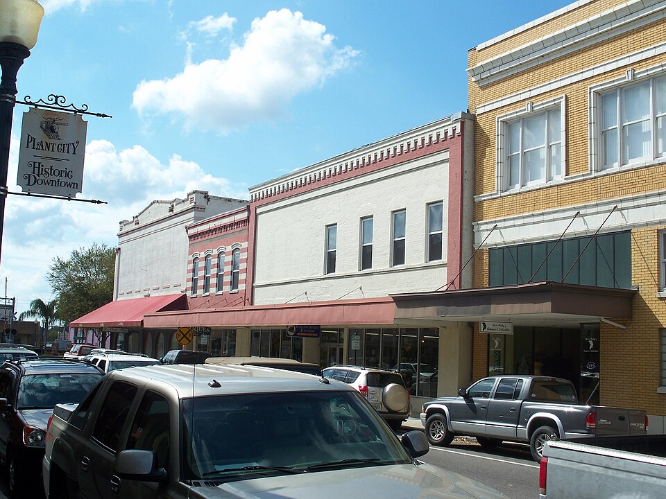 Historic storefronts in downtown Plant City, Florida
