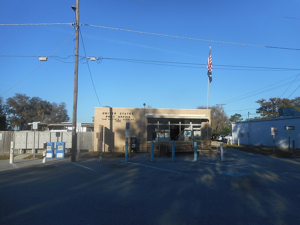 San Antonio post office on Main Street viewed from City Park