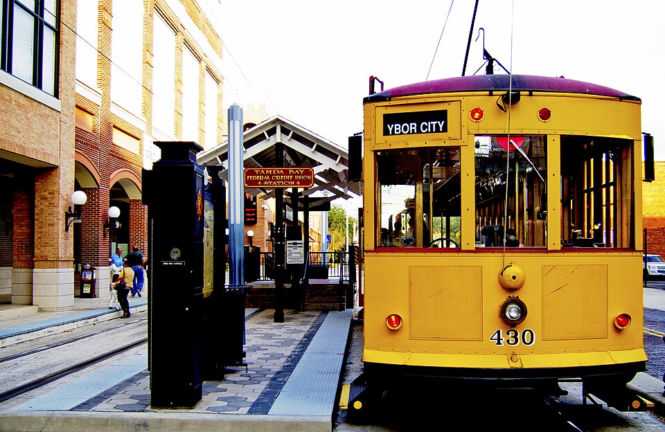 Streetcar on an Ybor City street in Tampa, Florida